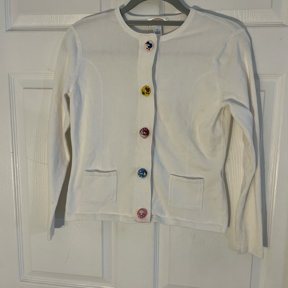 Talbots White Cardigan with Multicolor Button